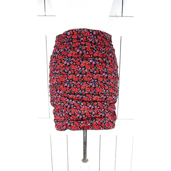 Vintage 90s red floral stretchy bodycon mini skirt - Picture 1 of 4